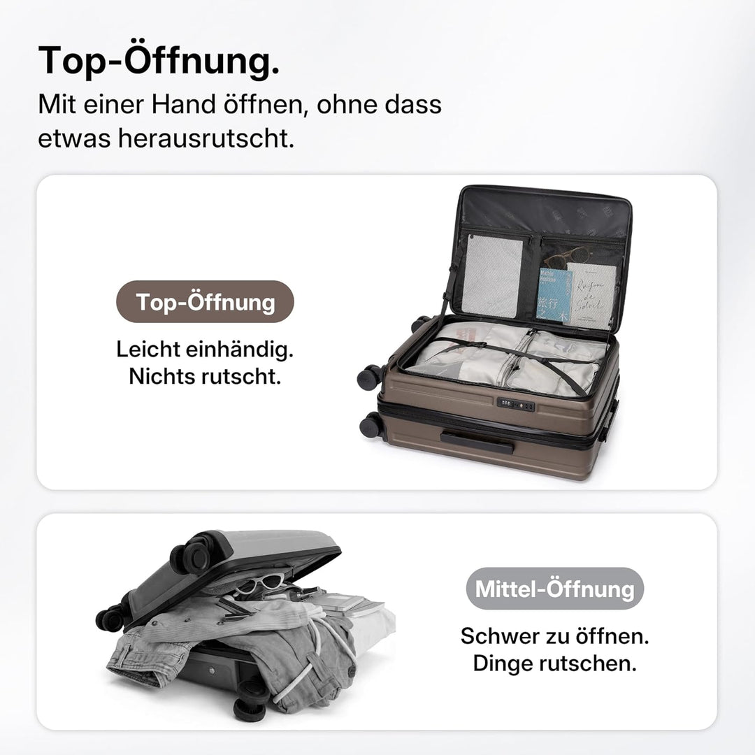 Münicase Kofferset 3-teilig, Top-Öffnung, TSA, Coffee | 3 Grössen M/L/XL, Erweiterbar, Kompressionsg