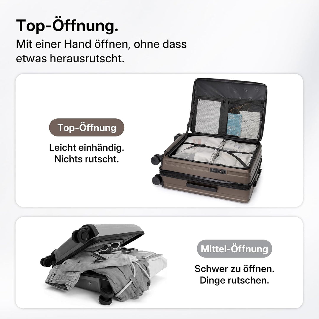 Münicase Reisekoffer L 65 cm, Top-Öffnung, TSA, Coffee | Tiefes Hauptfach, Erweiterbar, Kompressions