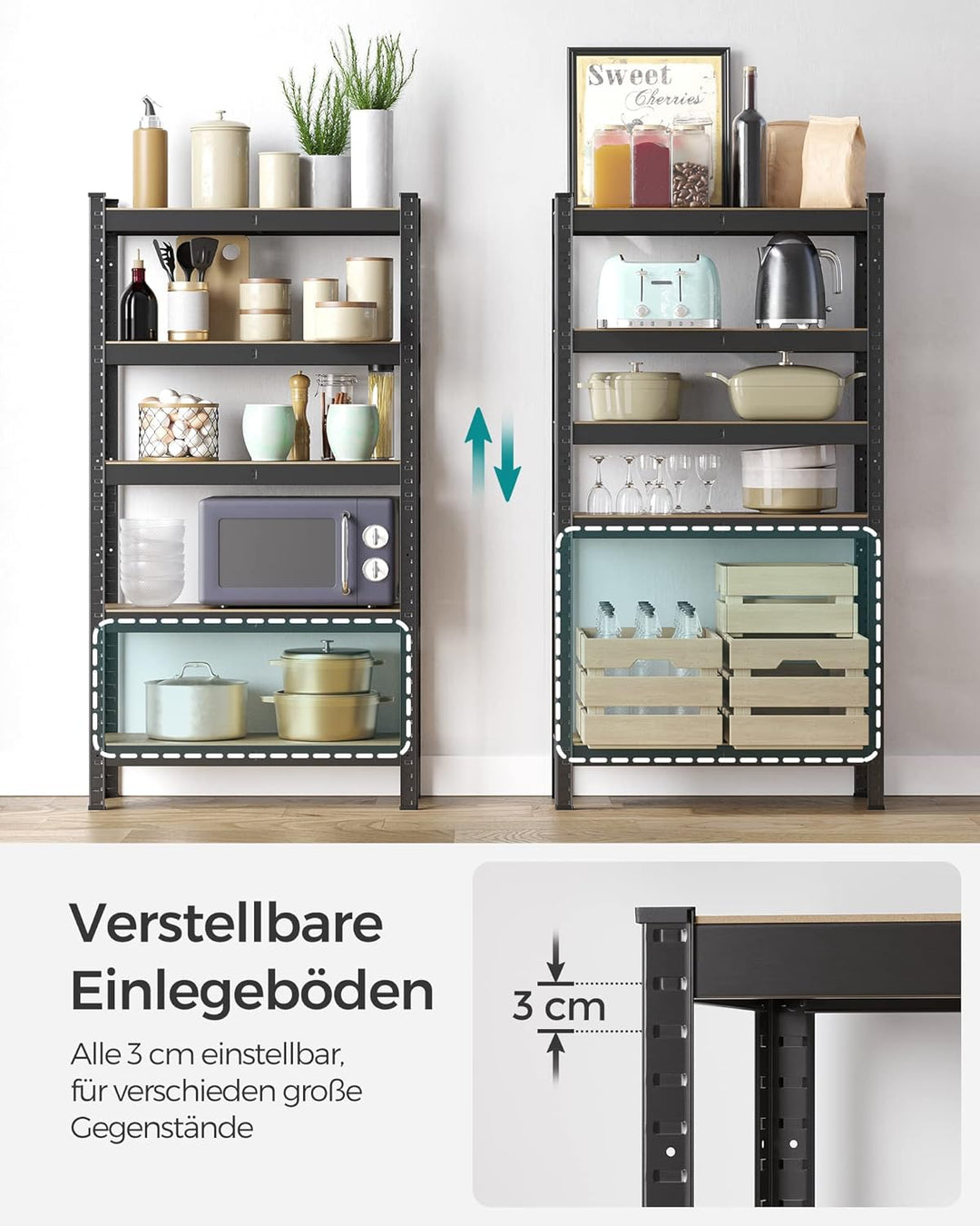 SONGMICS Schwerlastregal, 2er Set, Kellerregal, Lagerregal, 30 x 75 x 150 cm, Regal mit Stahlgestell