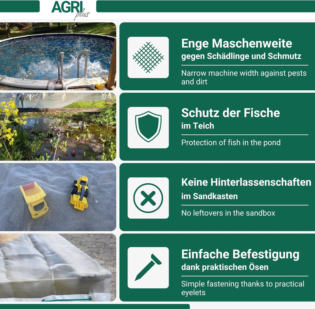 AGRI plus Universalnetz für Sandkasten, Pool &amp; Teich | 4 x 5 m | Verschiedene Masse | Netz engmaschi