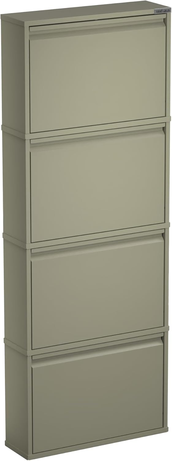 Schuhregal, schmal, hoch, Schuhschrank, mit magnetischem Deckel, Wandmontage, aus Metall (Grau Kiese