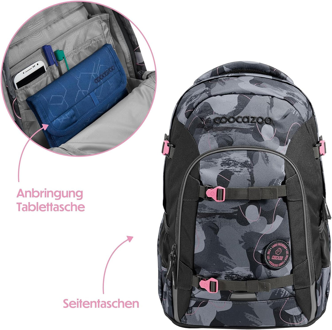coocazoo Schulrucksack Joker „Bubble Brush“, grau-rosa, ergonomischer & anpassbarer Tornister, höhen