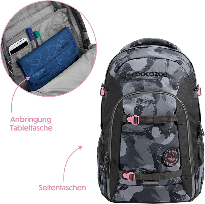 coocazoo Schulrucksack Joker „Bubble Brush“, grau-rosa, ergonomischer & anpassbarer Tornister, höhen