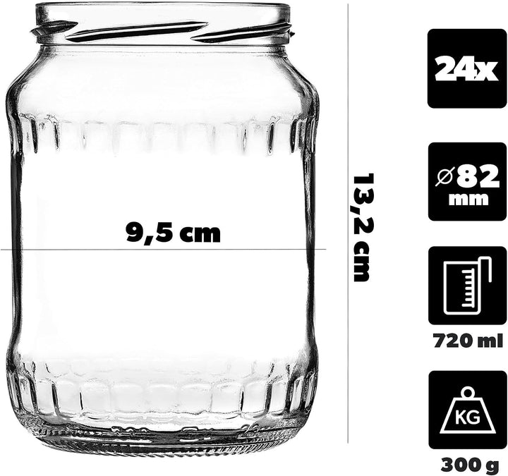 KADAX 24er Set Einmachgläser 720ml TO82 Blau gepunktet, Grosse Sturzgläser mit Schraubdeckel, Einkoc