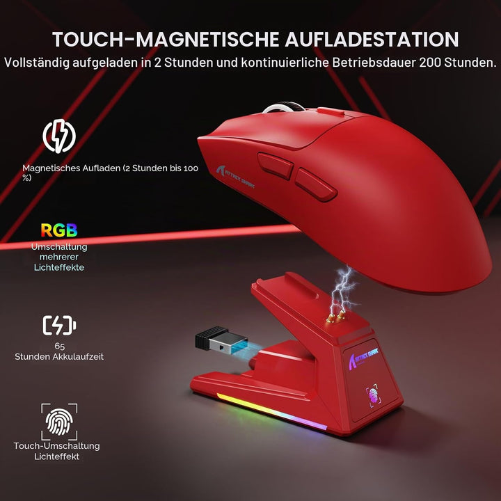 MAMBASNAKE x Attack Shark X1 Gaming-Maus mit Ladestation, 49g Ultralight, 40K DPI PAW3395 PRO-Sensor