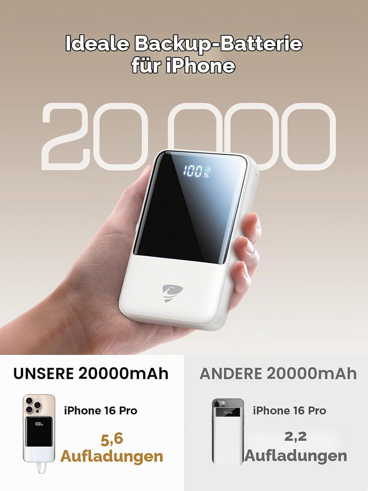 Aioneus 20.000 mAh Powerbank mit integrierten Kabeln, 22,5 W PD Schnellladegerät, tragbares Ladegerä