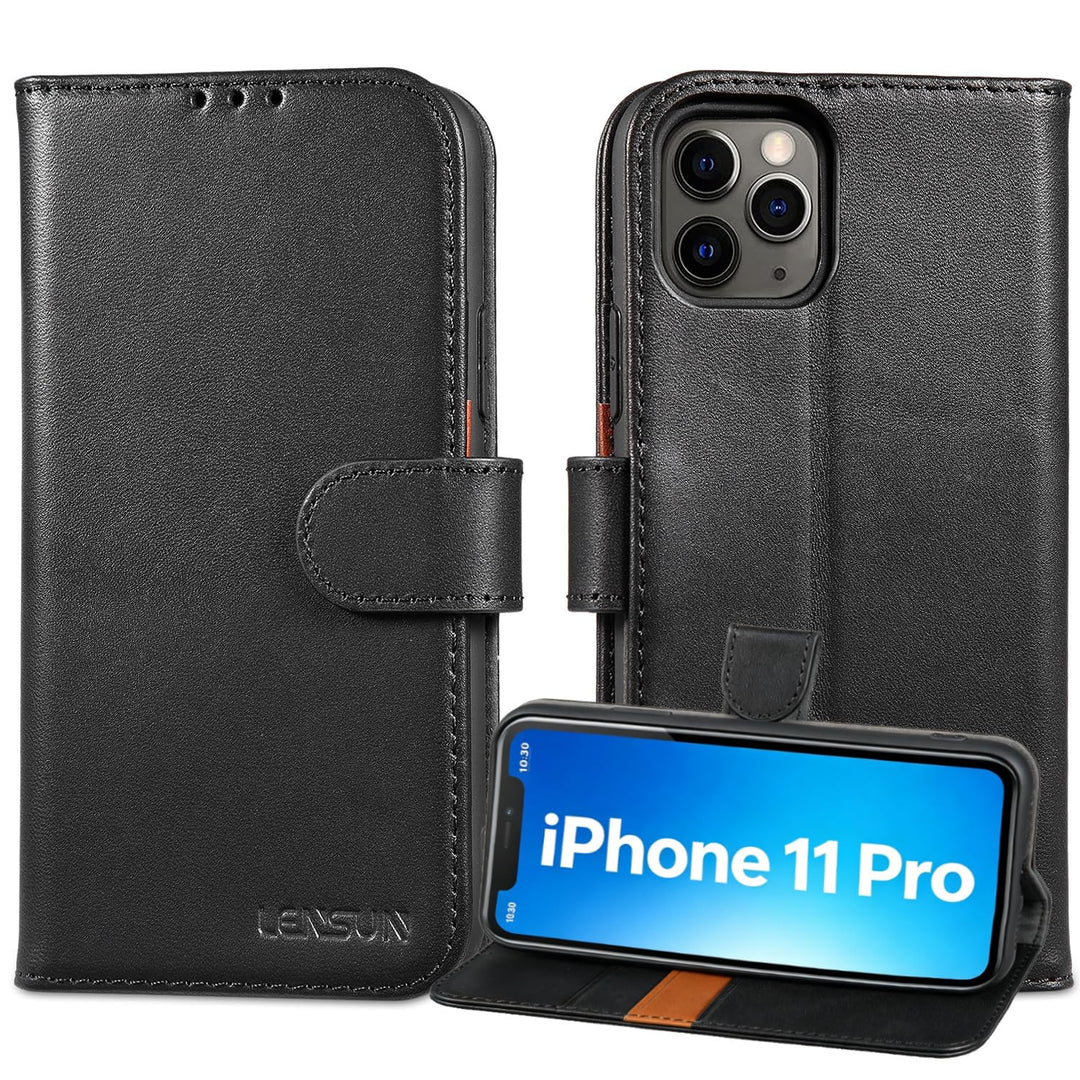 LENSUN Echtleder Hülle für iPhone 11 Pro, Handyhülle [Echtes Leder][Magnetverschluss][RFID Schutz] H