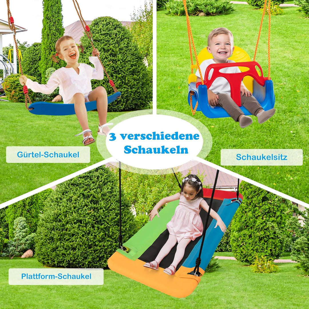 COSTWAY Schaukel mit Gestell Outdoor, Schaukelgestell Metall mit Erdspiessen | Schaukelgerüst mit Ne