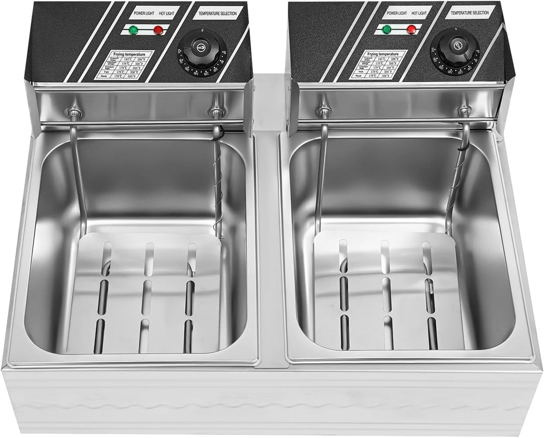 Doppelfriteuse, 2500W 220V edelstahl Gastro Friteuse Edelstahl-Fritteuse Temperatur 60-200℃ 6L+ 6L m