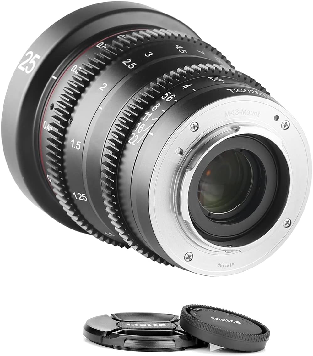 MEKE 25mm T2.2 grosse Blende, manueller Fokus, geringer Verzerrung, 4K Mini-Cine-Objektiv für Micro