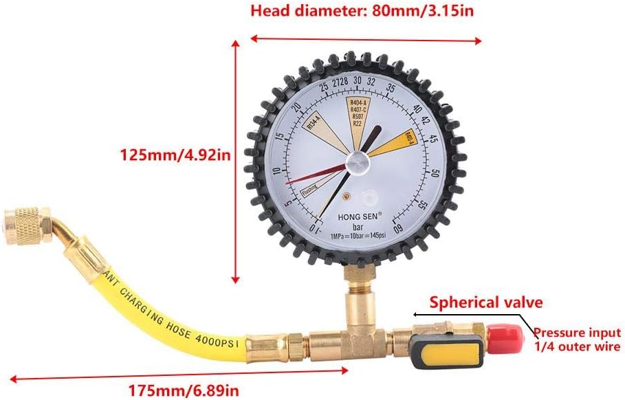 Nimoa Manometer Kältetechnik, Druckmessgeräte Klimaanlage Kältetechnik Stickstoffdruckprüfgerät Druc