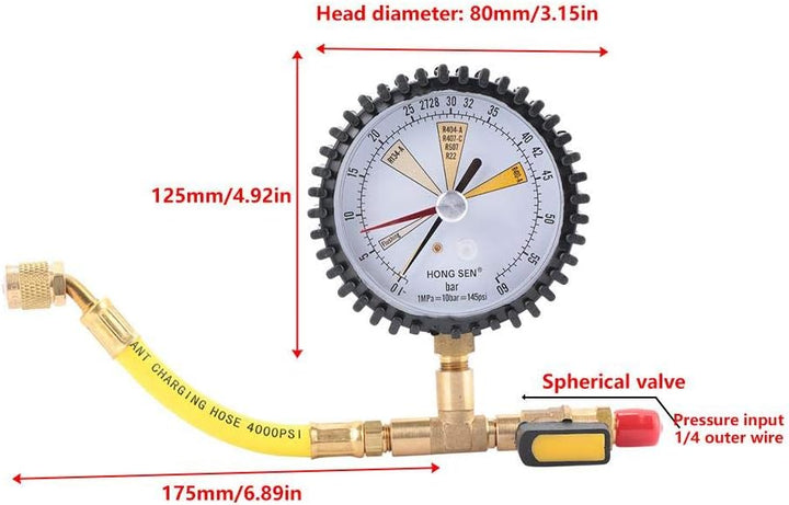 Nimoa Manometer Kältetechnik, Druckmessgeräte Klimaanlage Kältetechnik Stickstoffdruckprüfgerät Druc