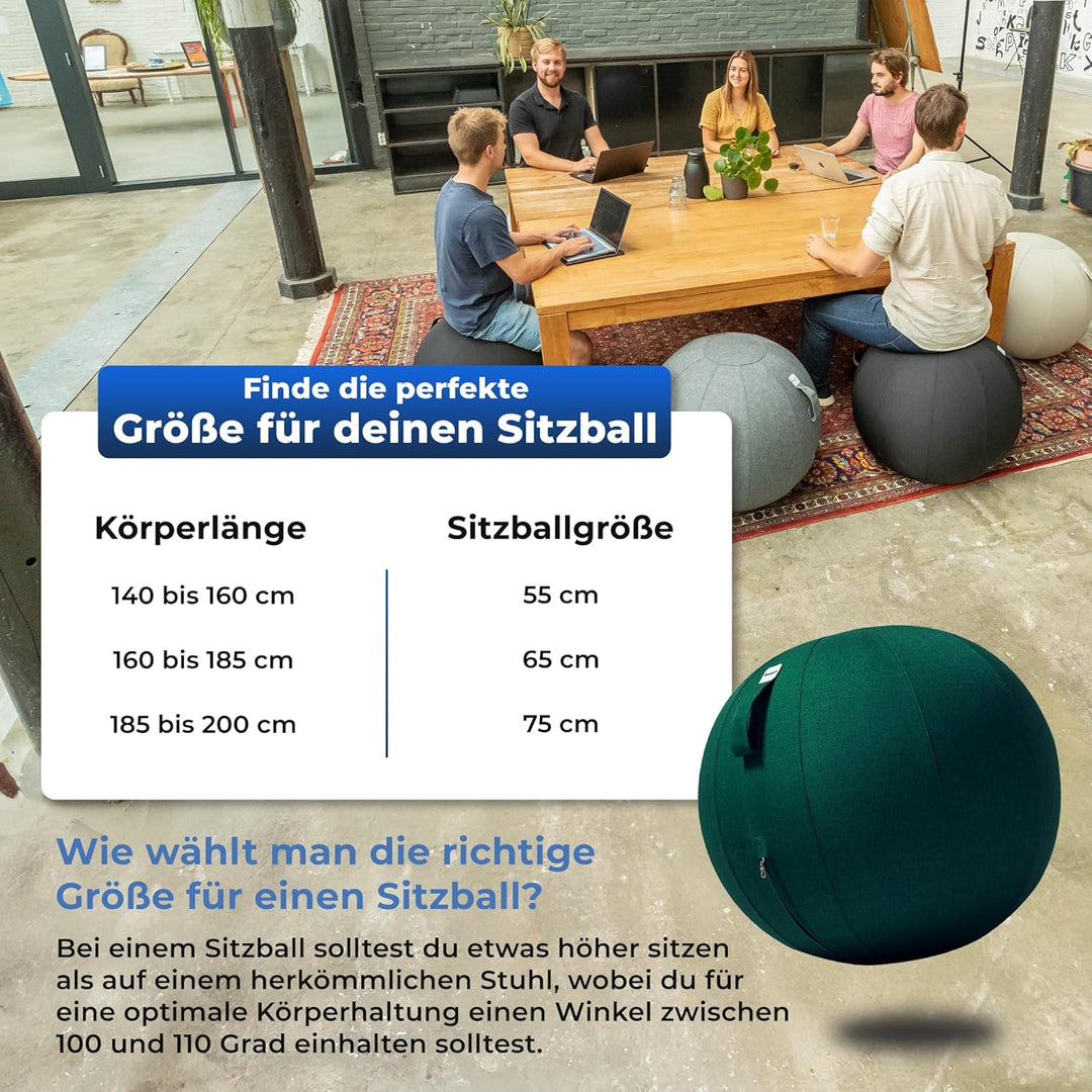Backerz® Sitzball 65 cm - Ergonomische Sitzmöbel für Büro und Heimbüro - Langlebiger Stoff, Gymnasti