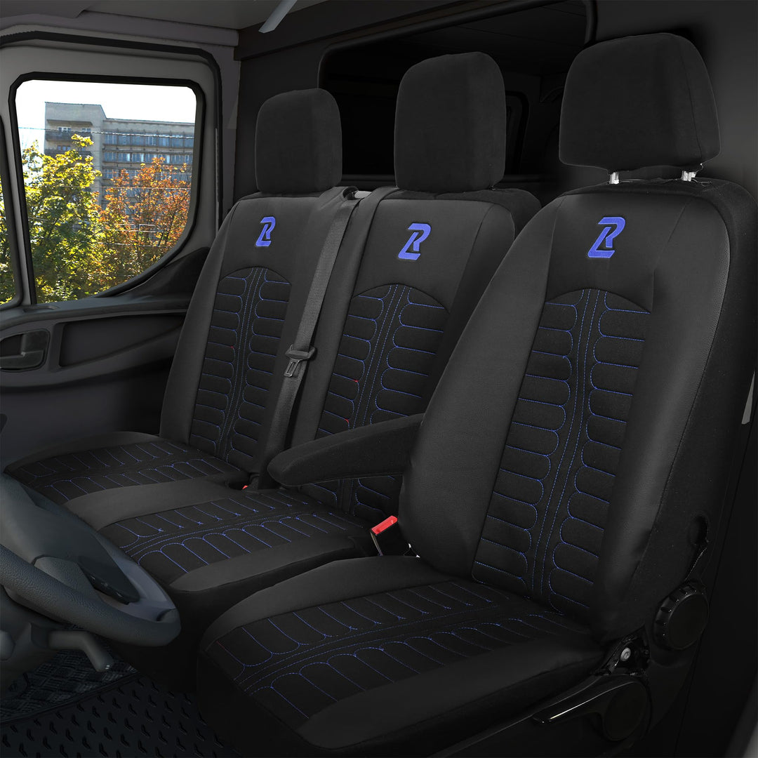 LUCARO Sitzbezüge Auto für Mercedes Sprinter 3 ab 2018 - Sitzbezügesets 1+2 - Auto Sitzbezüge Schwar