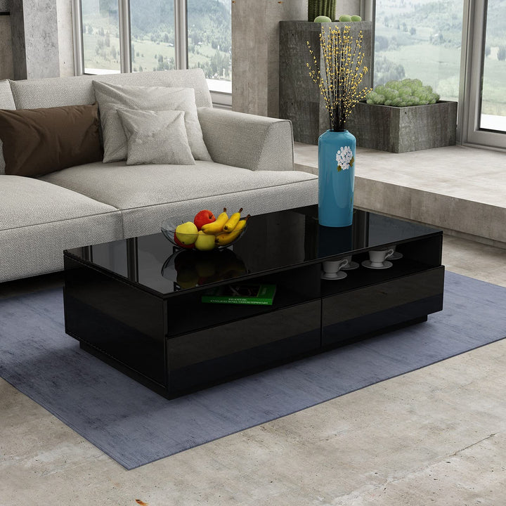 Senvoziii Couchtisch für Wohnzimmer, Beistelltisch Moderner Holztisch, Schwarz Glanz Kaffeetisch mit