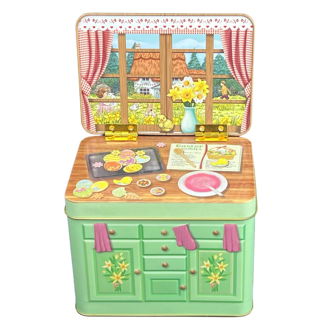 Sideboard Ostern - die aufklappbare Rückwand gibt der Dose eine sehr dekorative und zusätzliche Dime