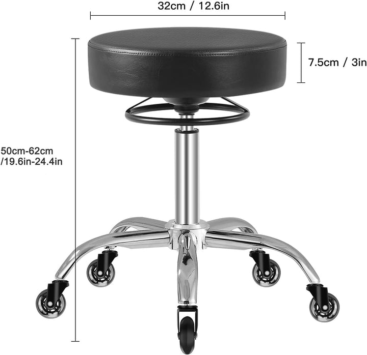 Rollhocker höhenverstellbar mit Rollen - 50-62cm，bis 180 kg belastbare Arbeitshocker，360° Drehhocker