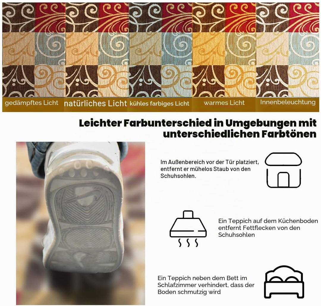 Teppich Läufer, Küchenläufer rutschfest, Rutschfestes Küchenmatten, Vintage rutschfest Waschbar Küch