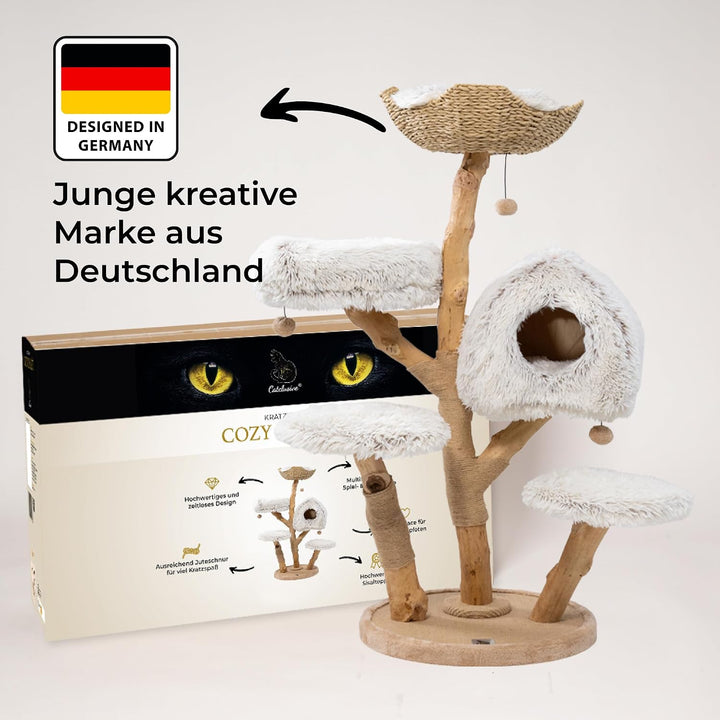 Kratzbaum Cozy Chalêt Für Wechselbare Bezüge - 128cm aus Echtholz mit Sisal, beige (Cozy Chalêt Neut