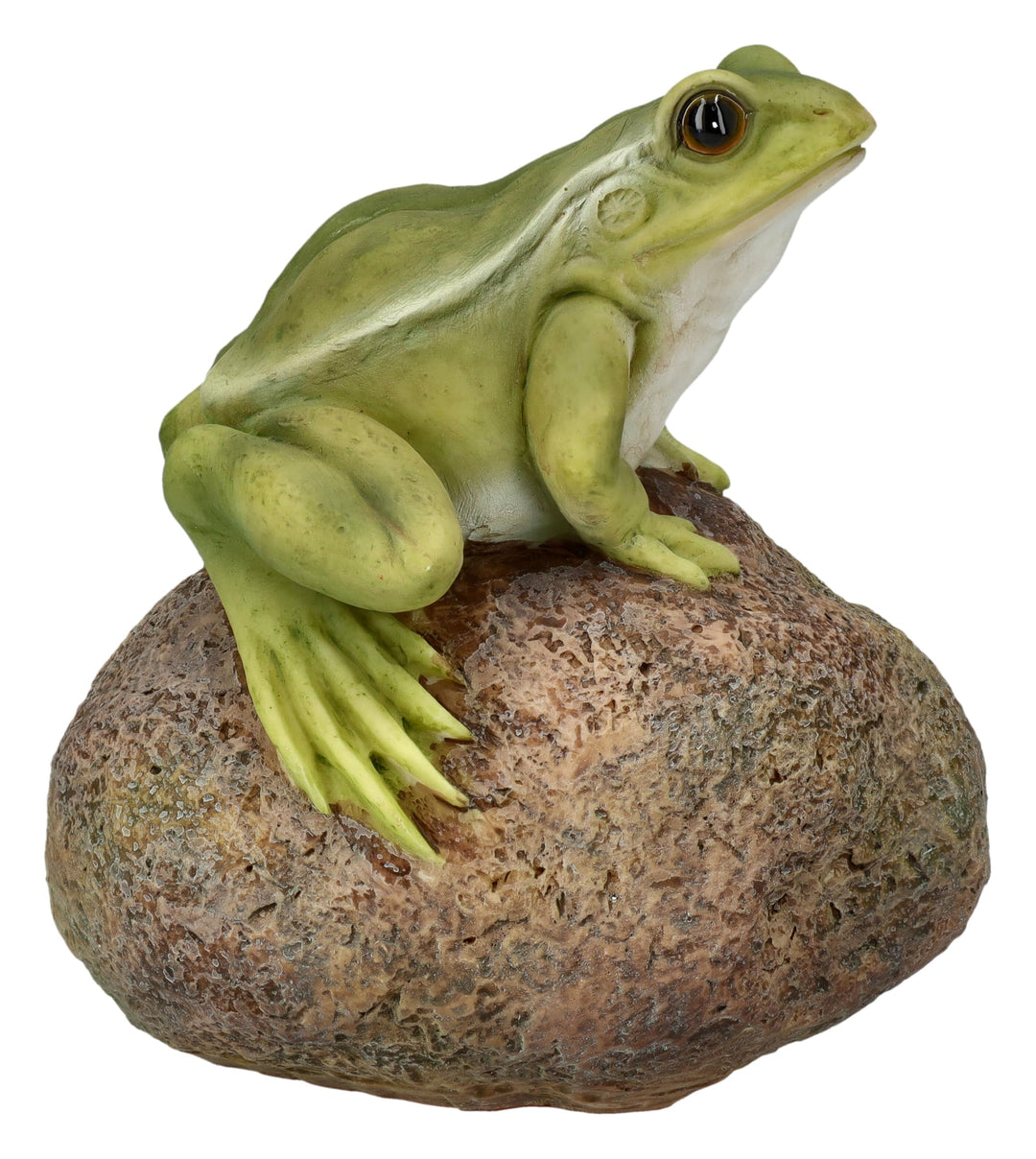 Figuren Shop GmbH Naturgetreue HotAnt Gartenfigur: Frosch auf Stein 11,5 cm - Wetterfeste Gartendeko