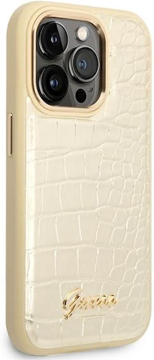 Guess GUHCP14LHGCRHS hülle für iPhone 14 Pro 6, 1" Silber/Silver hardcase Croco Collection, schwarz,