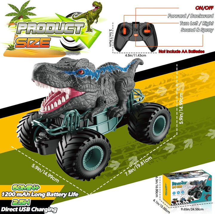 HappyGoLucky Monstertruck Ferngesteuertes Auto ab 3 4 5 6 7 8 Jahre, Dinosaurier Spielzeug ab 3-10 J