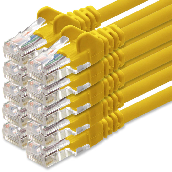 1aTTack.de Netzwerkkabel Cat.6 - gelb - 10x - 10m - (Set) - CAT6 Ethernet Kabel Lankabel 1000 Mbits