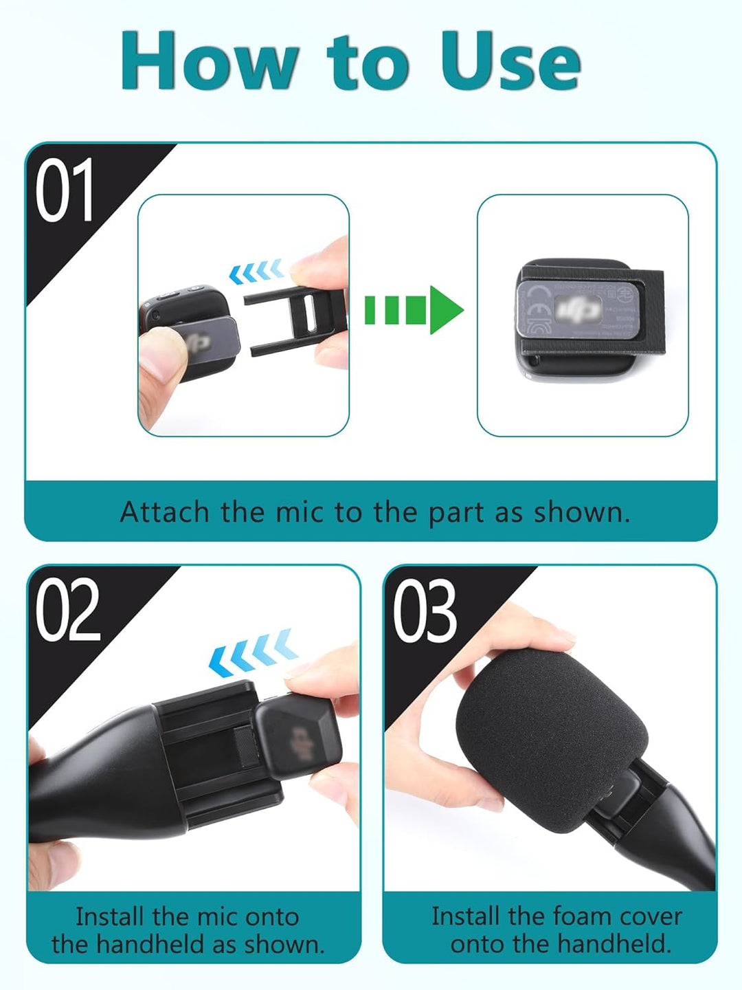 YOUSHARES Interview GO Handheld Adapter für DJI Mic MINI mit Popschutz (Duo-Ton Schwarz-auf-Weiss) -
