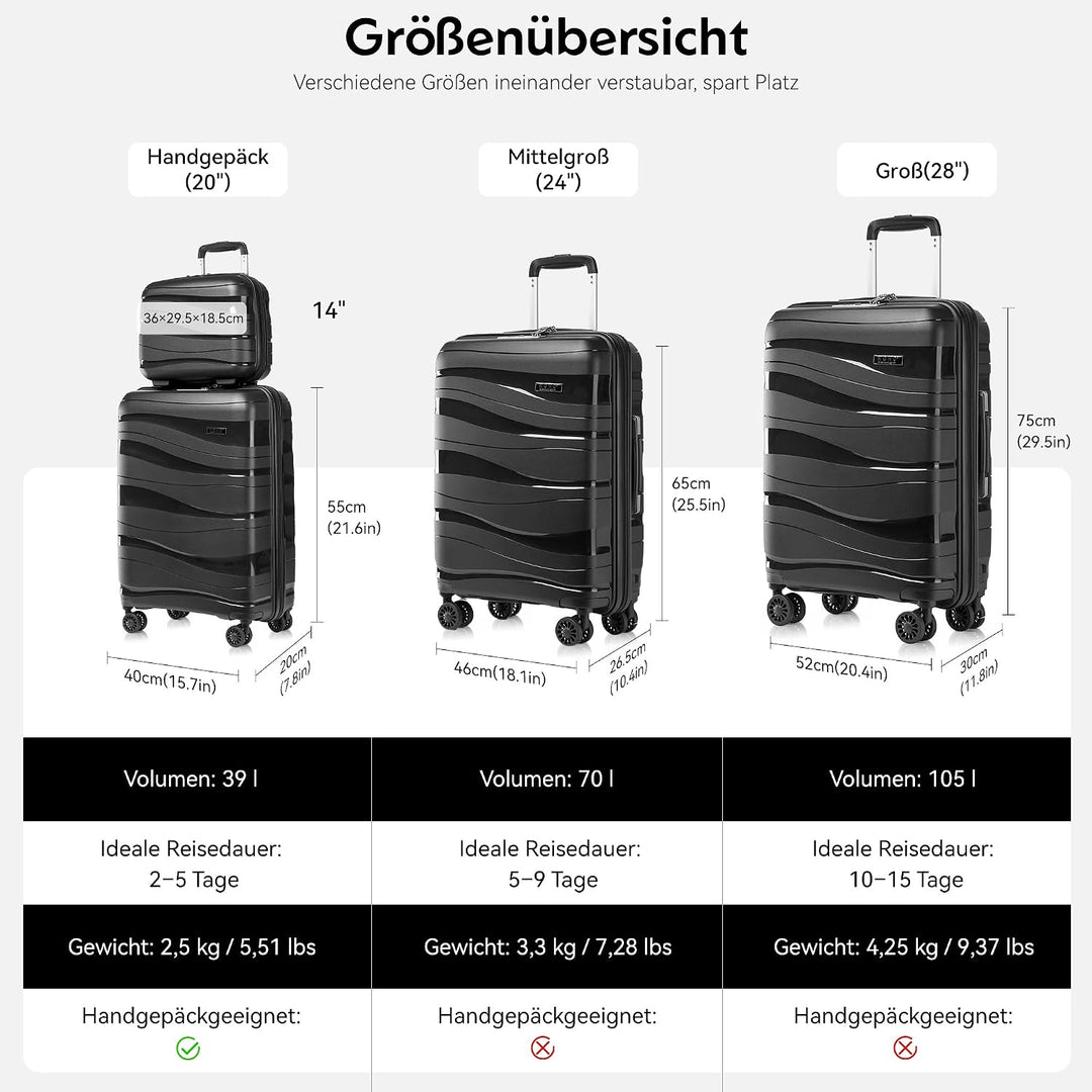 KONO Koffer Gross Leicht Hartschalenkoffer Trolley Reisekoffer mit 4 Rollen und TSA Schloss, 76x50x3