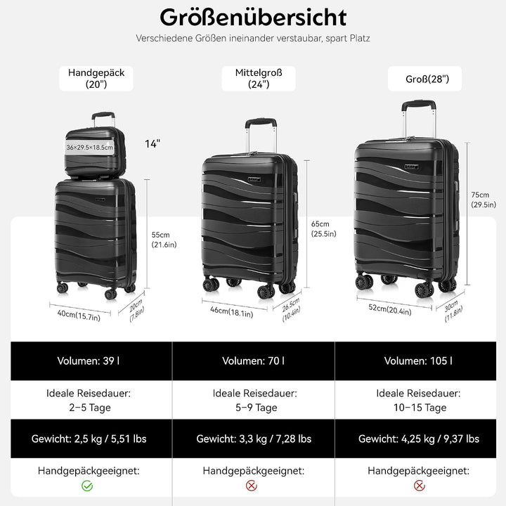 KONO Koffer Gross Leicht Hartschalenkoffer Trolley Reisekoffer mit 4 Rollen und TSA Schloss, 76x50x3