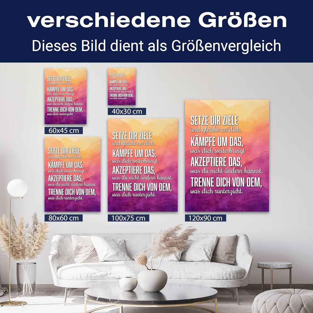 wandmotiv24 Motivations Motiv als Leinwandbild, 100x75cm, Hochformat, setze dir Ziele, Lila, Orange,