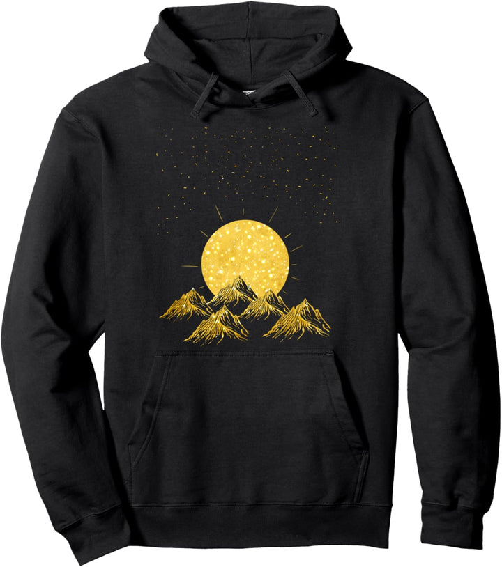 Retro Sunset Yellow Mountain Cool Nature Hiking Gift Pullover Hoodie