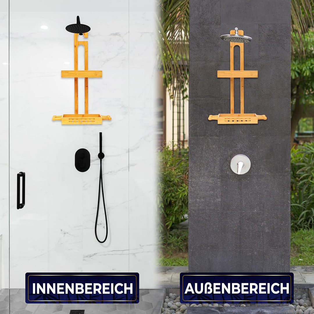 SereneLife Duschablage zum Hängen, Shampoo Halterung für Dusche aus Bambus, Duschkorb zum Hängen-2-s