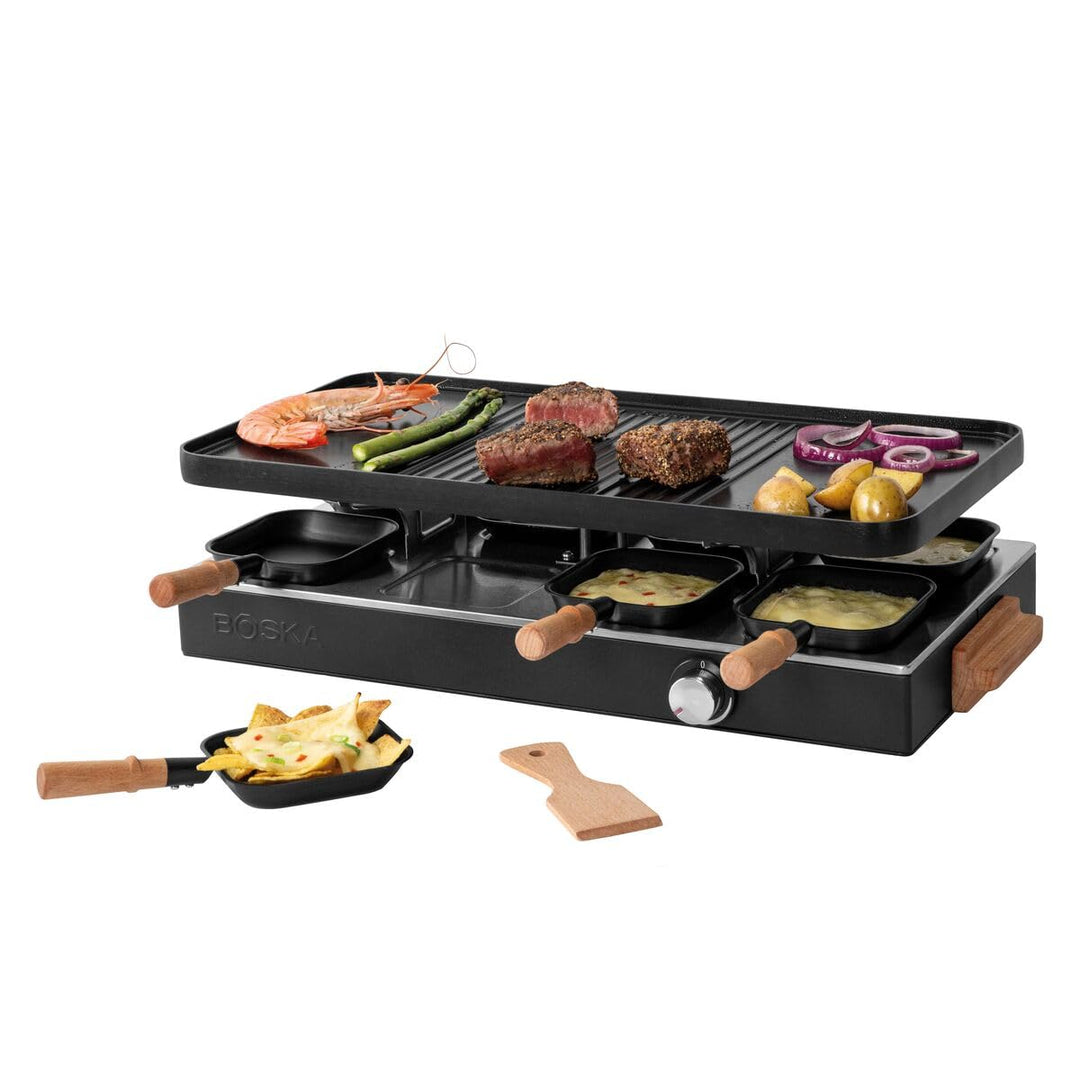BOSKA Raclette Gourmet Party – Raclette-Grill für 8 Personen – PFAS-frei – Keramische Grillplatte –