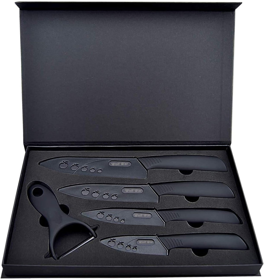 Wolf War keramikmesser, Keramikmesser Set mit Schutzhülle, Küchenmesser Set mit 4-teilig Messer und
