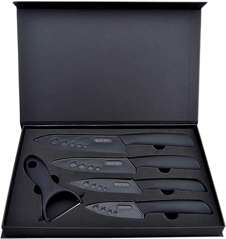 Wolf War keramikmesser, Keramikmesser Set mit Schutzhülle, Küchenmesser Set mit 4-teilig Messer und