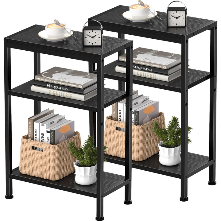 Schmaler Beistelltisch, Nachttisch, 2er Set, Kleiner Tisch, 3 Ablagen Nachttisch Schmal mit Stauraum