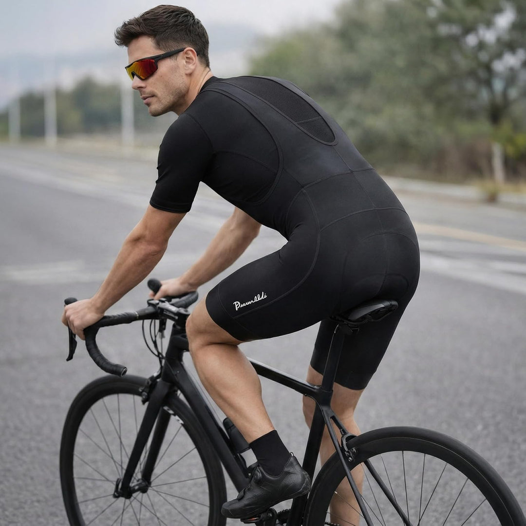 Przewalski Herren 3D gepolsterte Fahrrad-Trägerhose, Fahrrad-Trägerhose, XL Schwarz + Graue Linien