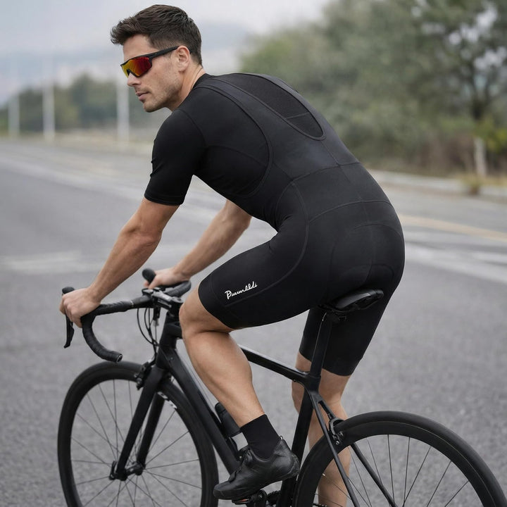 Przewalski Herren 3D gepolsterte Fahrrad-Trägerhose, Fahrrad-Trägerhose, XL Schwarz + Graue Linien