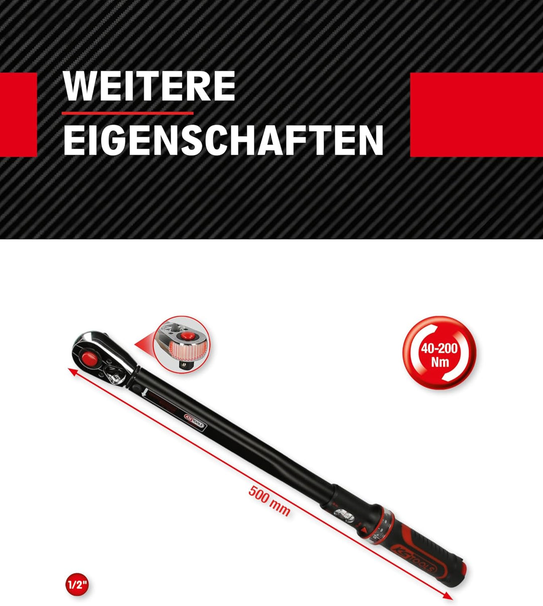 KS Tools 516.1542 1/2" ERGOTORQUEprecision Ratschen-Drehmomentschlüssel, 40-200Nm