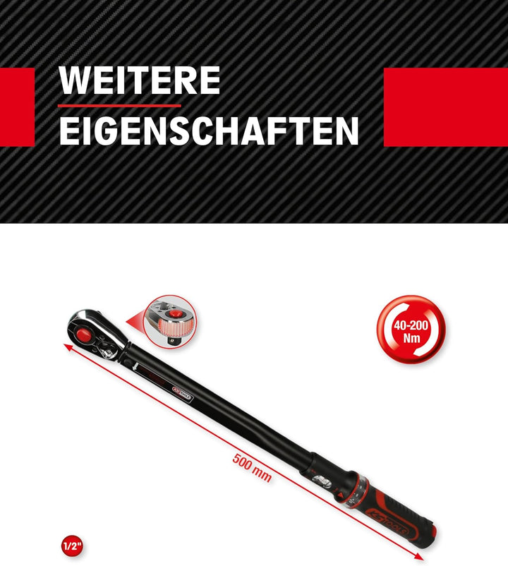 KS Tools 516.1542 1/2" ERGOTORQUEprecision Ratschen-Drehmomentschlüssel, 40-200Nm