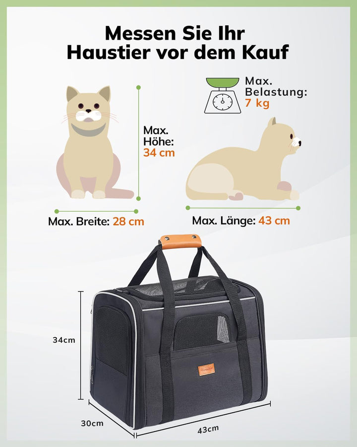 Morpilot Katzentransportbox für grosse Katzen und Welpen bis 7kg, Katzenbox Hundetasche mit Sicherhe
