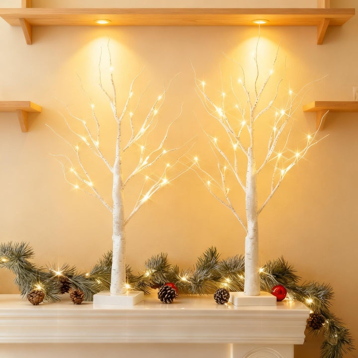 2er Set Lichterbaum Lichterzweige für Innen 24 Warmweiss LEDs Bäumchen Birken Dekozweige Batteriebet