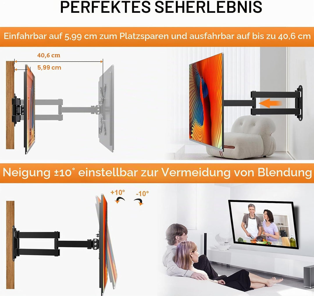 TV-Wandhalterung, schwenkbare TV-Halterung mit Gelenkarm, Neigungsverlängerung, drehbar, für die mei