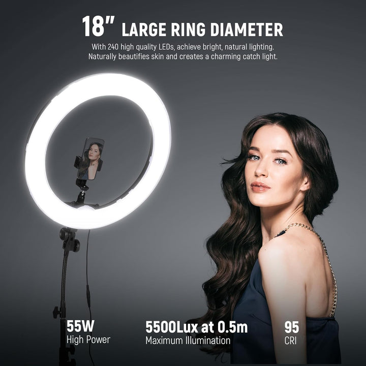 Neewer Ringleuchte Licht Set: 18 Zoll / 48 Zentimeter Aussen 55W 5500K dimmbare LED-Ringlicht Lampen