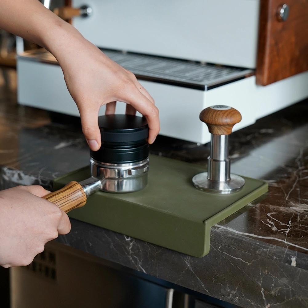 watchget Espresso-Tamping-Matte, Kaffee-Tampermatte, olivfarbenes Silikon, lebensmittelechtes Pad, 2