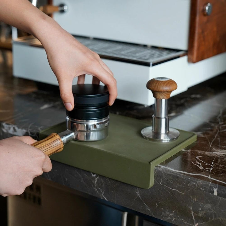 watchget Espresso-Tamping-Matte, Kaffee-Tampermatte, olivfarbenes Silikon, lebensmittelechtes Pad, 2