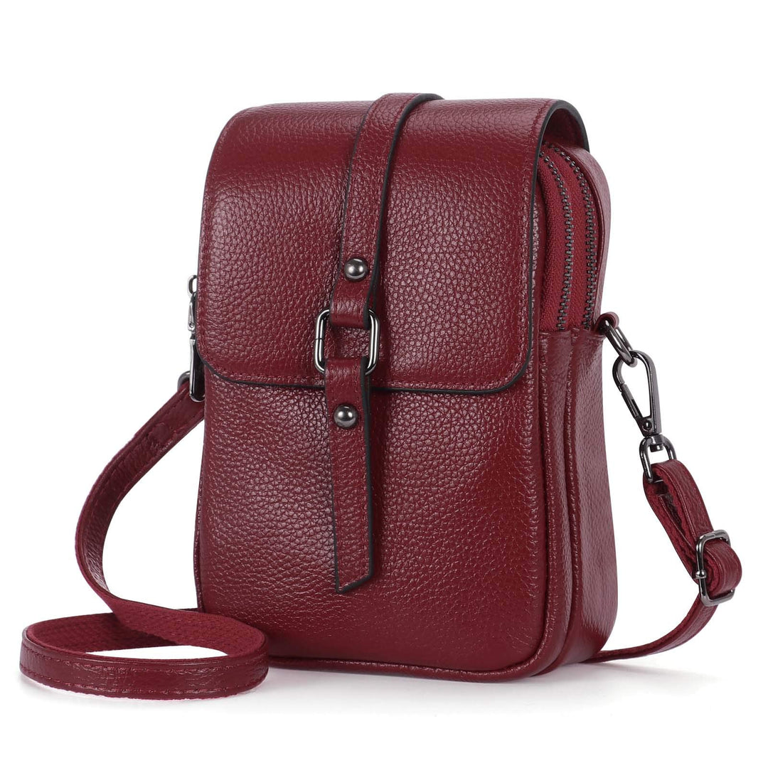 HAWEE Mode Damen Handytasche mit Riemen Echtes Leder Crossbody Handy Umhängetasche Leicht Damen Schu