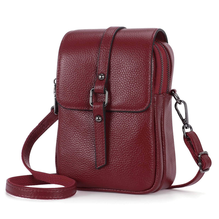 HAWEE Mode Damen Handytasche mit Riemen Echtes Leder Crossbody Handy Umhängetasche Leicht Damen Schu