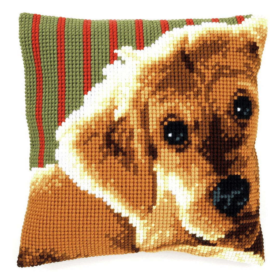 Vervaco Kreuzstichkissen Hund Kreuzstichpackung, Stramin, Weiss, 40 x 40 x 0,30 cm